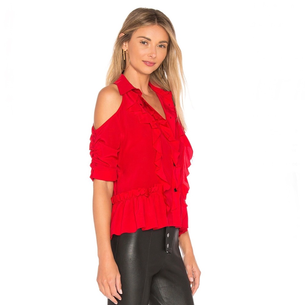 Calvin Rucker Be Near Me Cold Shoulder Ruffle Top - Picture 4 of 9